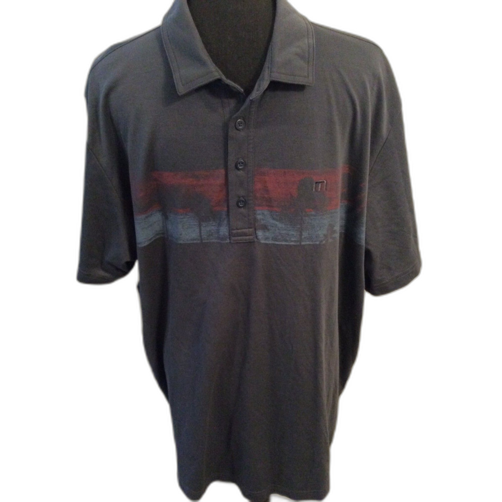 Travis Mathew Polo Golf Shirt XXL Tropical Stipe Blue Mens